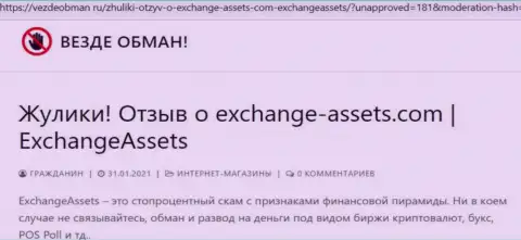 Чем грозит сотрудничество с Exchange-Assets Com ? Публикация об мошеннике