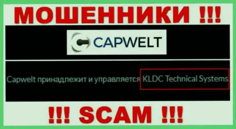 Юридическое лицо компании КапВелт - это KLDC Technical Systems, информация взята с официального веб-сервиса