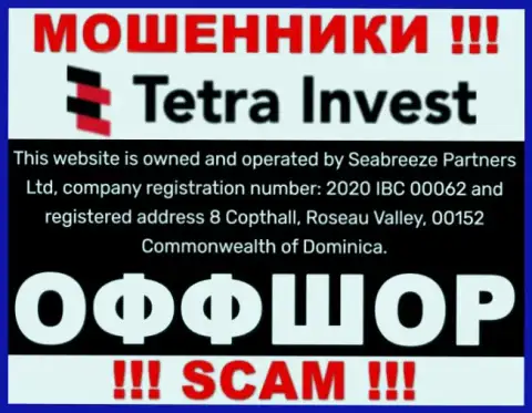 На web-сервисе мошенников Tetra-Invest Co говорится, что они расположены в офшоре - 8 Copthall, Roseau Valley, 00152 Commonwealth of Dominica, будьте крайне осторожны