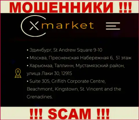 Не связывайтесь с организацией XMarket Vc - указанные интернет-лохотронщики пустили корни в оффшорной зоне по адресу Suite 305, Griflith Corporate Centre, Beachmont, Kingstown, St. Vincent and the Grenadines