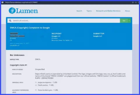 Жалоба на web-сервис Forex-Brokers.Pro, который опубликовал материал о мошенниках Fresh Casino