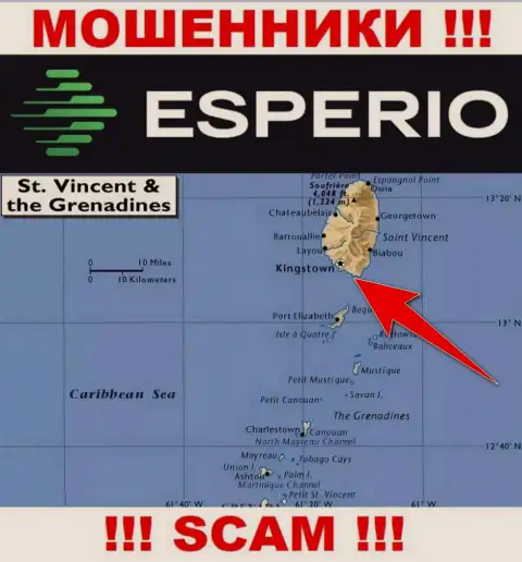 Оффшорные интернет махинаторы Esperio Org скрываются здесь - Кингстаун, Сент-Винсент и Гренадины