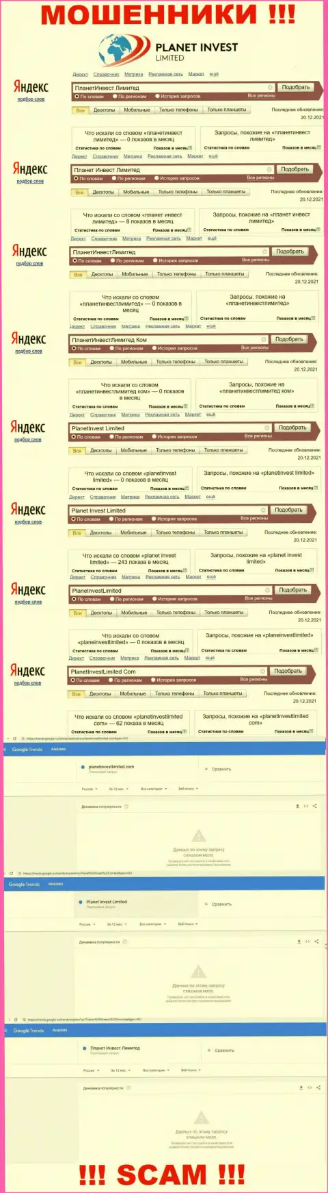 Информация по поисковым запросам бренда Планет Инвест Лимитед, взятая из всемирной сети