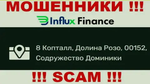 Адрес регистрации InFluxFinance в оффшоре - 8 Коптхолл, Долина Розо, 00152 Содружество Доминики (информация взята с web-сайта мошенников)