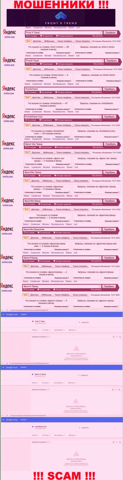 Число онлайн-запросов по мошенникам Front X Trend в сети Интернет