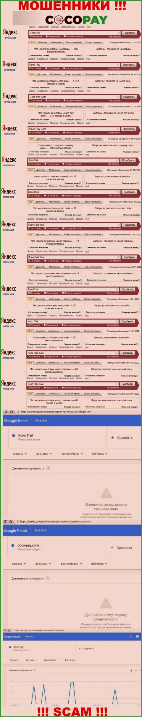 Количество брендовых онлайн-запросов по internet мошенникам Coco-Pay Com