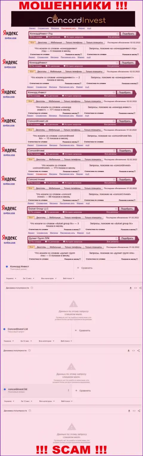 Анализ запросов, касательно обманщиков Dulcet Group LLC, во всемирной сети