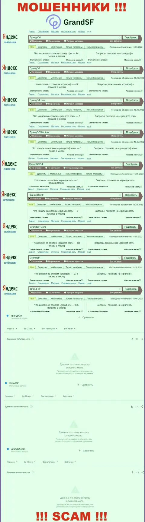 Вот такое количество онлайн запросов в сети по мошенникам Гранд ЭСЭФ