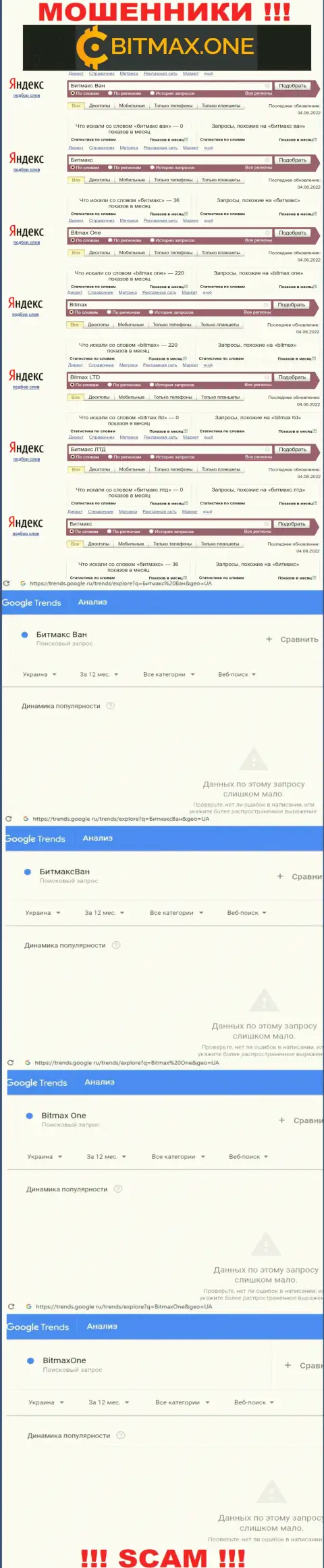 Статистика брендовых online запросов по преступно действующей конторе Bitmax