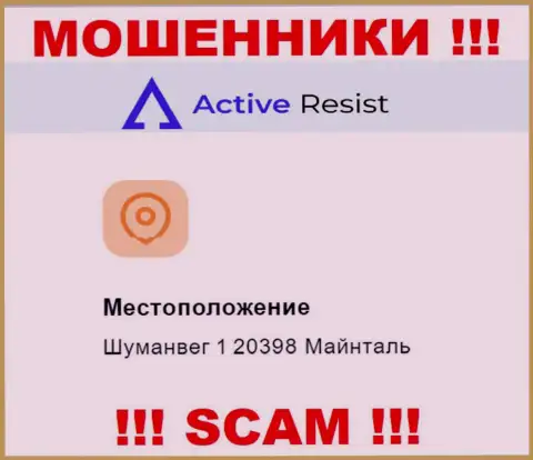 Юридический адрес ActiveResist Com на официальном web-портале фейковый !!! Будьте осторожны !!!