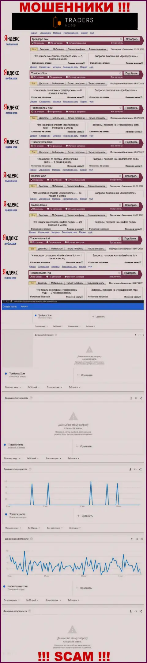 Как часто интересовались мошенниками ТрейдерсХом в поисковиках глобальной сети интернет ???