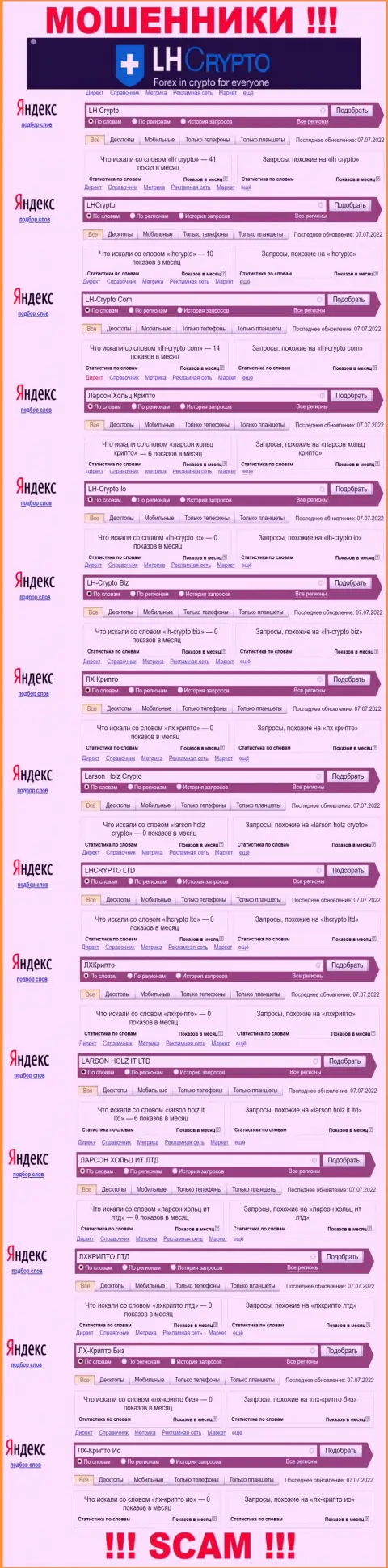 Онлайн запросы по бренду мошенников LH-Crypto Com в поисковиках всемирной интернет паутины
