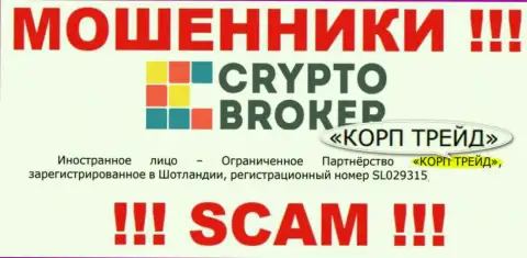 Данные о юр. лице internet-разводил Crypto Broker