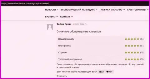 Положительная публикация об дилинговой организации BTG Capital на онлайн-ресурсе wibestbroker com