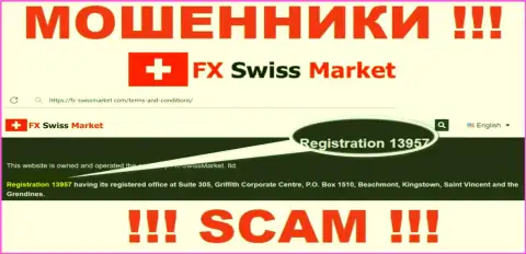 Как представлено на официальном веб-ресурсе шулеров FX-SwissMarket Com: 13957 - это их регистрационный номер