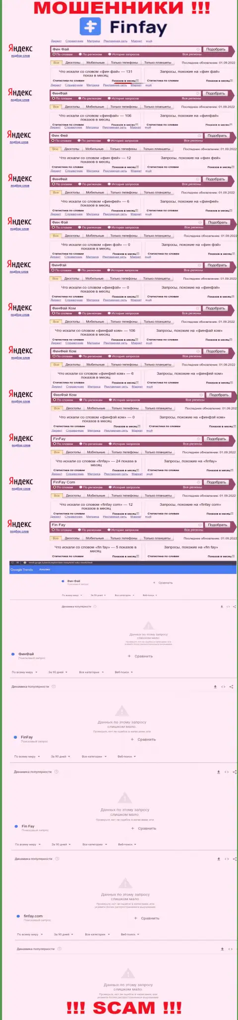 Количество online-запросов в глобальной интернет сети по бренду мошенников Фин Фай