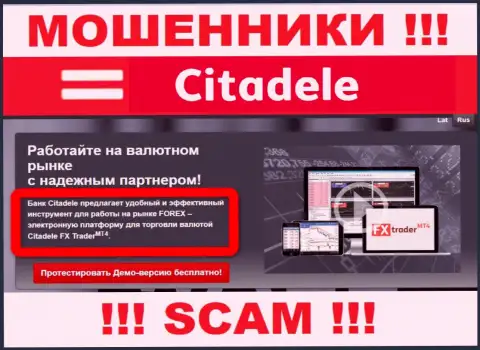 Область деятельности незаконно действующей организации Citadele - это FOREX