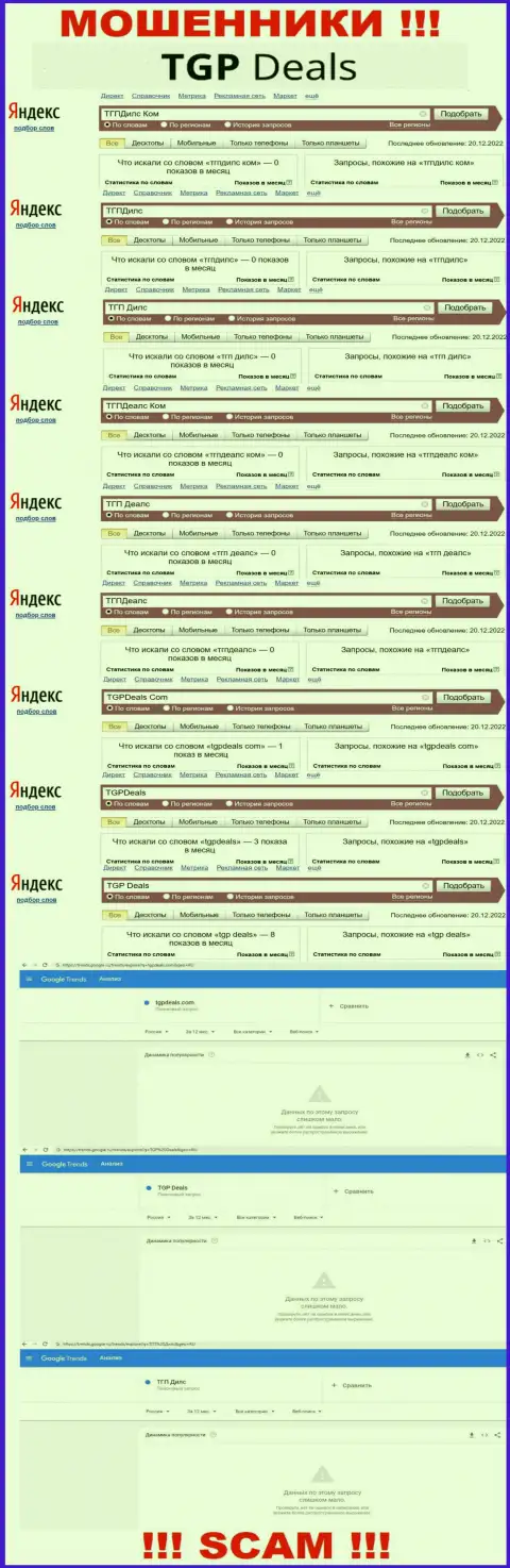 Как часто интересуются аферистами TGP Deals посетители всемирной сети internet ?