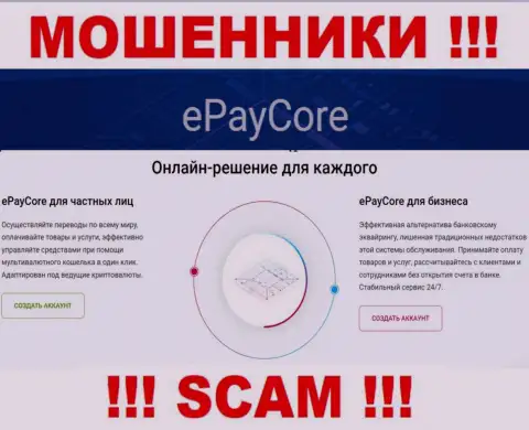 Не стоит верить, что работа EPay Core в сфере Платёжная система легальна