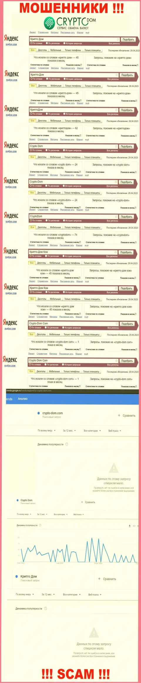 Статистика поисков сведений о internet жуликах CryptoDom