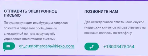 Телефон и Е-mail брокерской организации Киексо Ком