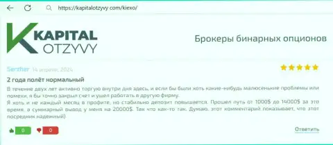 Киексо Ком надёжный дилинговый центр, так сообщает автор отзыва, позаимствованного с сайта KapitalOtzyvy Com