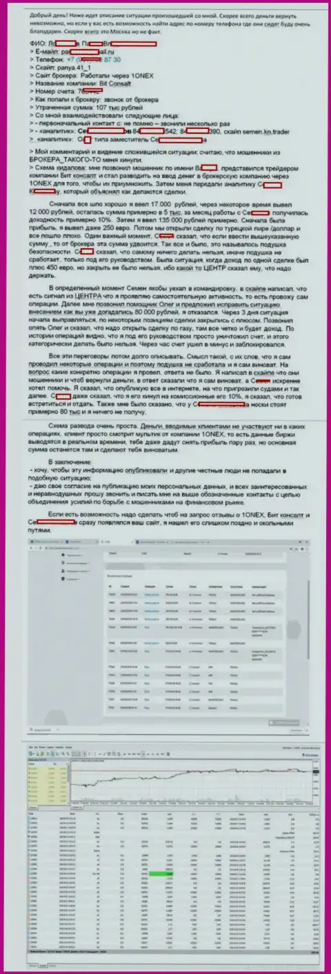 Детальная история кидалова биржевого игрока жуликами из 1 Онэкс на сумму 107000 российских рублей